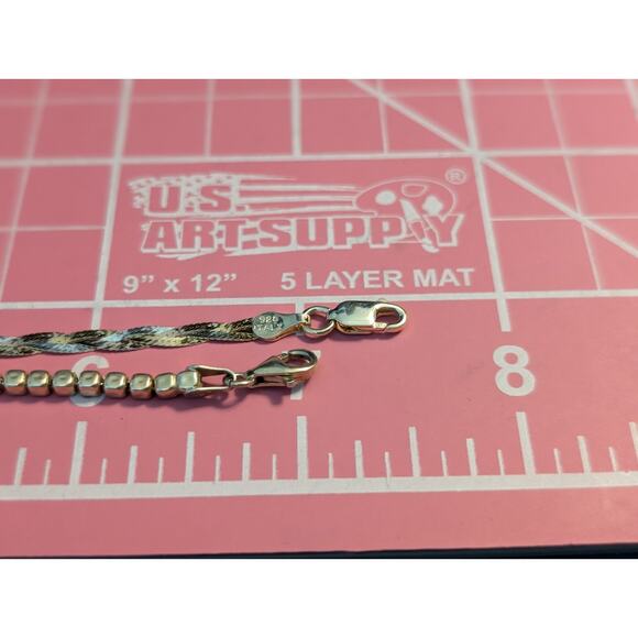 Two 925 Italy Gold Tone & Two Tone Braided & Block Bead Bracelets - Picture 4 of 8